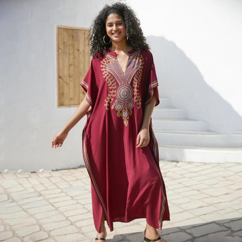 Женская мода лето весна цветочный узор принт рукава 1/2 V-образный вырез свободная талия повседневные платья