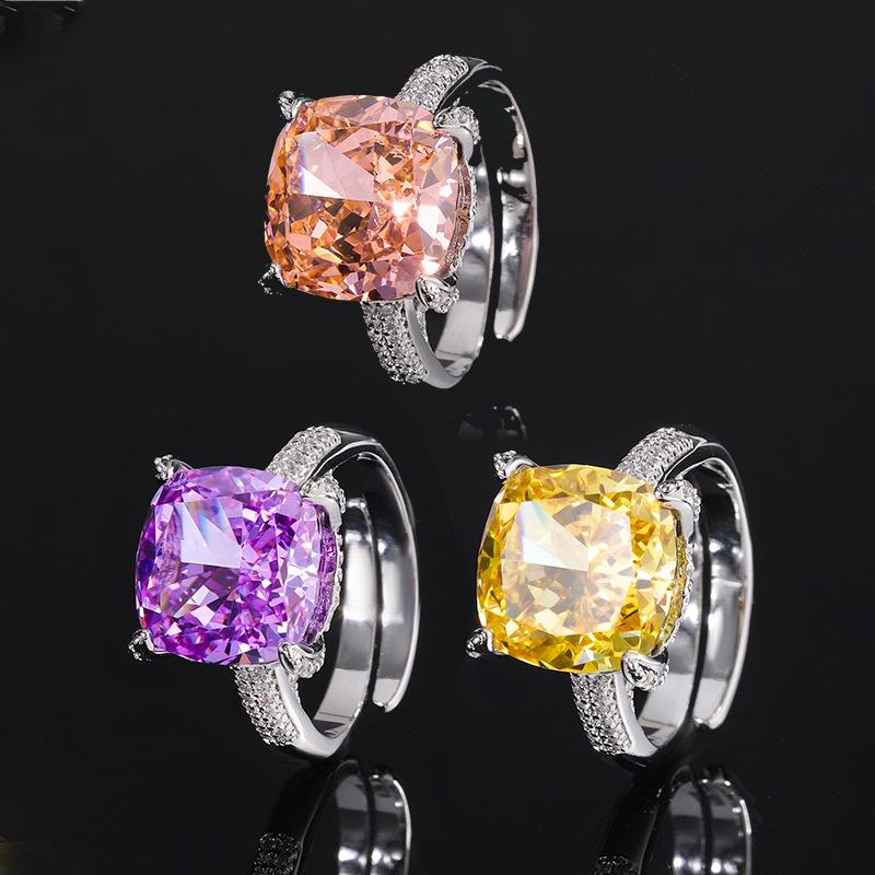 Autumn And Winter Jewelry Ice Flower Cut High Carbon Diamond Copper Inlaid Simple Princess Square Ring Female 12 * 12