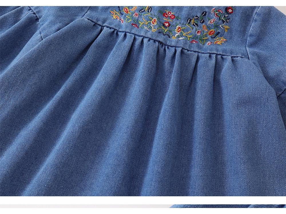 MDD 2024 Милое джинсовое платье с вышивкой в виде цветов, с длинным рукавом для девочек