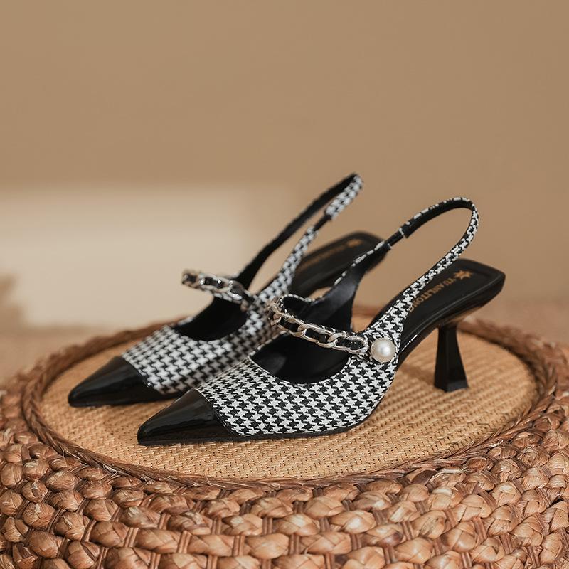 High heels children Huizhou women's shoes 2025 spring and summer thousand bird grid sandals women's fashion single shoes 2025 spring women's