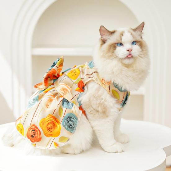 Платье с бантом для собаки, с принтом роз, летний сарафан принцессы для питомца, летний наряд для питомца для маленьких девочек, собак, кошек