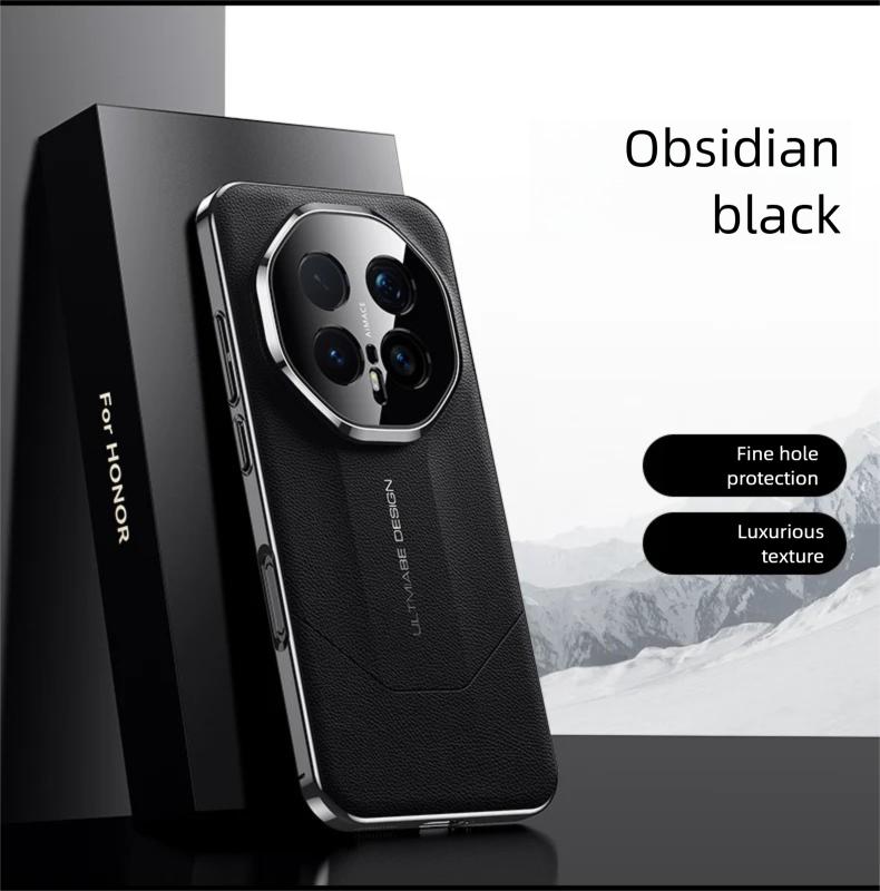 Премиальный чехол из веганской кожи в деловом стиле для Honor Magic 7/8 pro с гальванизированной рамкой и вырезом для защиты объектива камеры