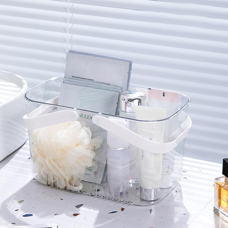 Корзина для хранения в ванной с полым дном и прозрачными ручками, легко сливаемая корзина для плавания, прочная переносная корзина-органайзер