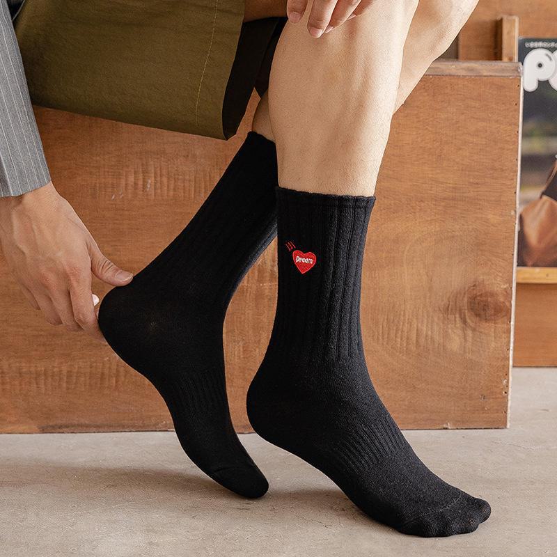 Мужские утолщенные баскетбольные носки средней длины с вышивкой — чистый хлопок для весны, осени и зимы