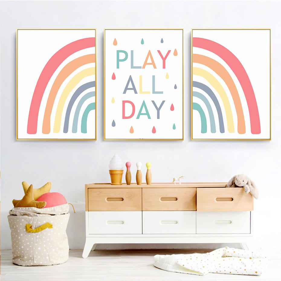 Красочные Радужные капли дождя, плакаты на весь день, печать на холсте, настенные художественные картины для детской комнаты, домашний декор для комнаты для девочек