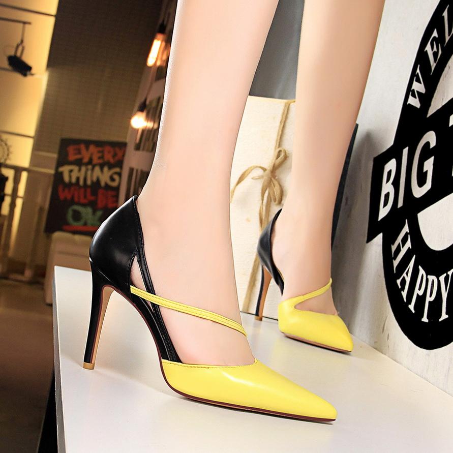 Bigtree Женские модные милые туфли на одной платформе, легкие туфли с острым носком в тон, туфли на высоком каблуке 9,5 см с открытыми отверстиями одной линии