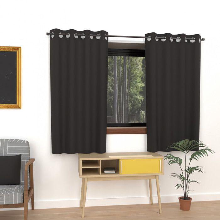 Plain Eyelet Curtain Wrinkle-resistant 135x180 Cm ALIX Black, by Soleil D'ocre