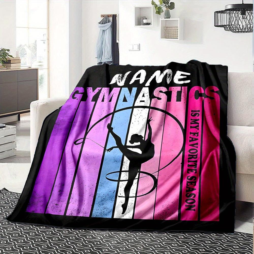 Gymnastics Silhouette Colorful Stripes Four Seasons Blanket Customized With Your Name Lightweight And Warm Perfect Gift For Home Office Camping Sofa