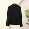 Женская модальная черная приталенная футболка с длинным рукавом и полувысоким воротом для осенне-зимней носки