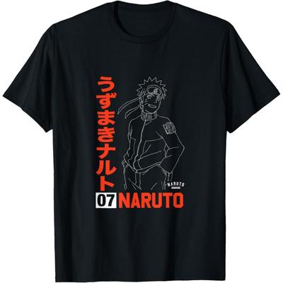 Футболка Naruto Naruto Shippuden Узумаки Лайн Арт - Унисекс-Взрослый, Черный, Маленький, Короткий рукав, Футболка, Аниме