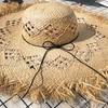 New Summer Straw Hat Hollow Ladies Beach Sun Hat Womens Large Brim Leisure Solid Color Fur Edge Raffia Straw Hat