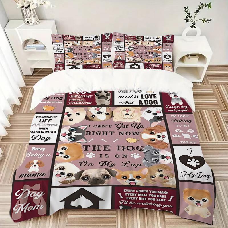 3pcs Dogs, Dog Quotes Duvet Cover Set, Cover For Bedroom Guest Room (1 Duvet Cover + 2 Pillowcase, Without Quilt), yy250922185