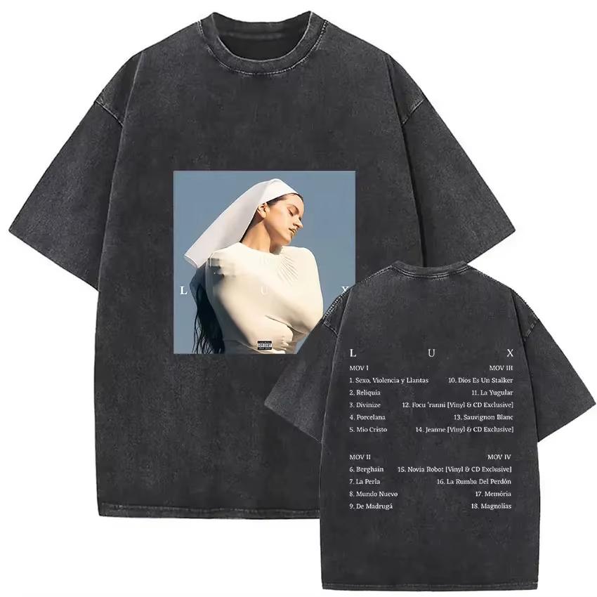 Hot Sale Rosalia Lux New Album Poster Print T-Shirt Men Women Vintage Washed Cotton Loose Casual Oversized Streetwear Harajuku Fashion Summer New Tee
