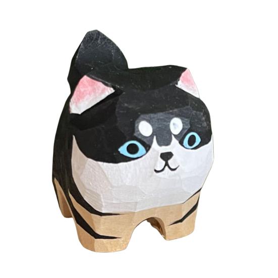 Деревянная резная фигурка собаки кошки, ручная резьба по дереву, небольшая статуэтка животного, скульптура для домашнего офиса, рабочего стола