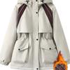 Plus Size Womens Thick Hooded Cotton Puffer Jacket With Color Block Design Waist-Cinching Fit Warm Winter Outerwear