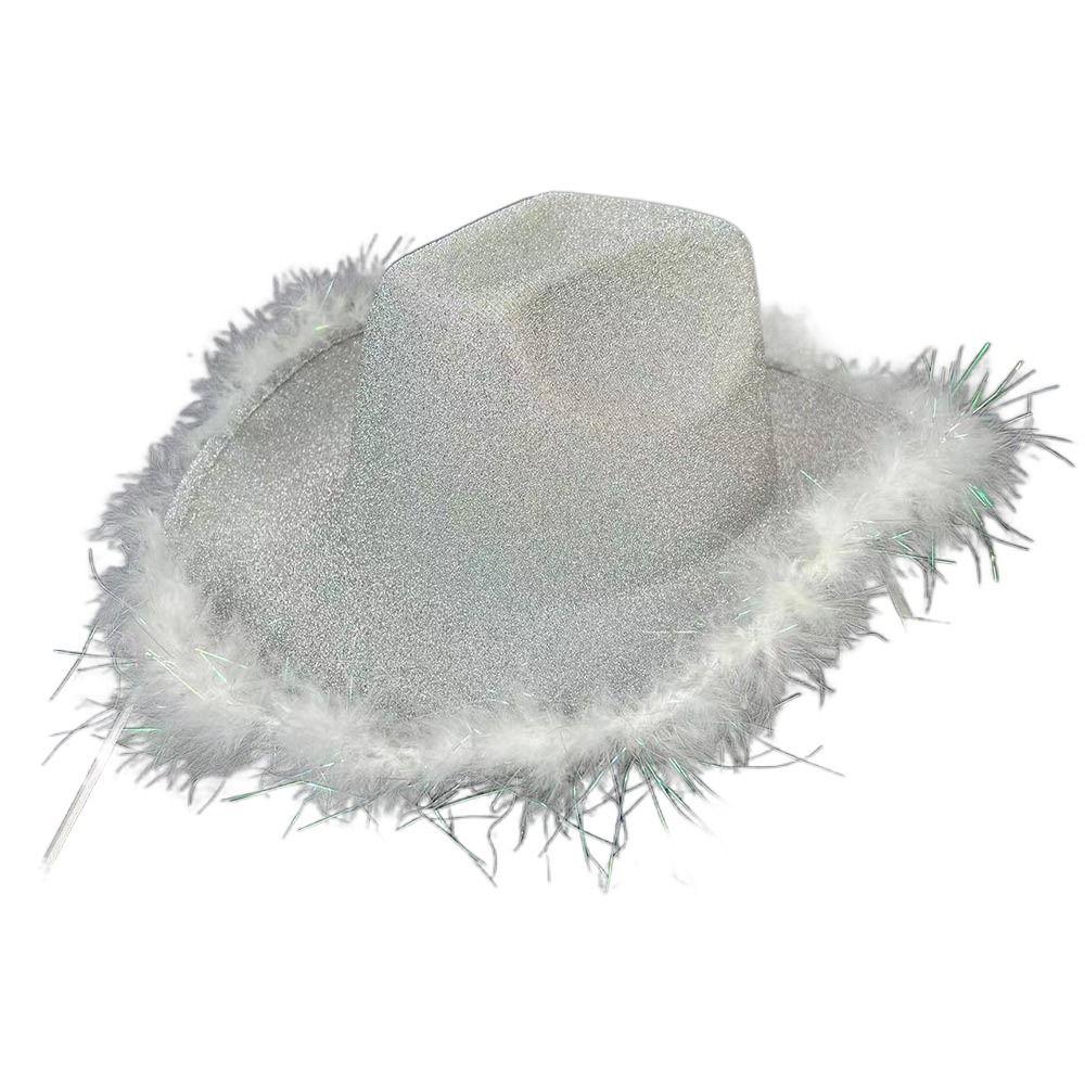 Plush Brim Cowboy Bucket Hat Pink Silver Panama Hat New Fisherman Cap for Camping Hiking