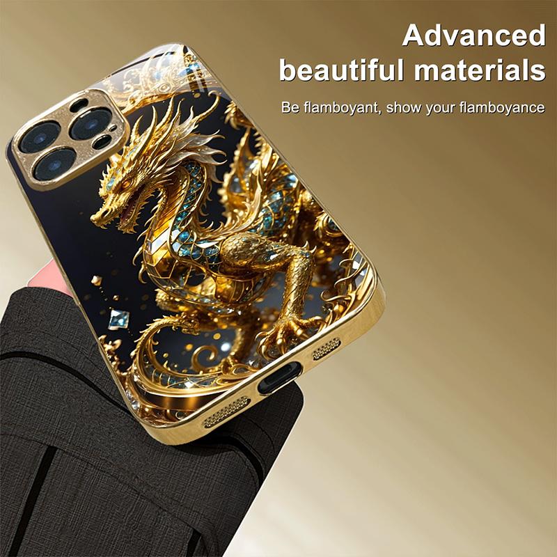 Крутой Золотой Дракон Золотая Металлическая Краска Стеклянный Чехол Для Телефона Для iPhone 11 12 13 14 15 16 17 Pro Max 14 Plus 17Air 16E Чехол