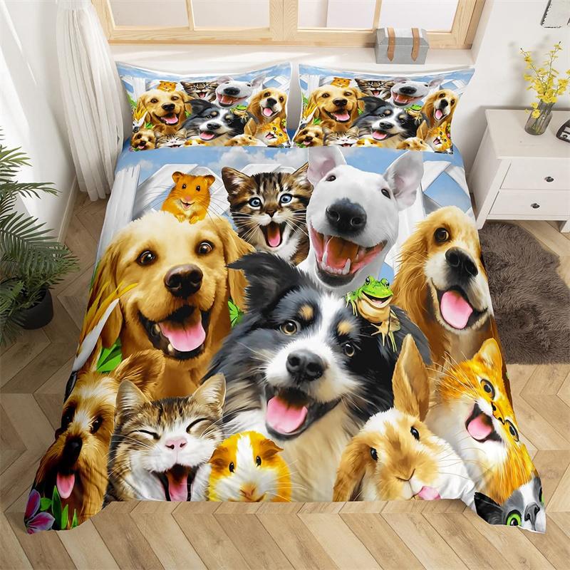 Детский комплект постельного белья с изображением кошек, двухспальный комплект постельного белья с 3D-изображением животных из мультфильма, микрофибра, милый чехол для питомца, для девочек и мальчиков, любителей кошек