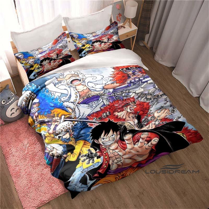 Monkey D. Luffy Cartoon ONE PIECE Bedding Set, Duvet Cover and Pillowcase 3-Piece Set, Holiday Gift for Children and Adults