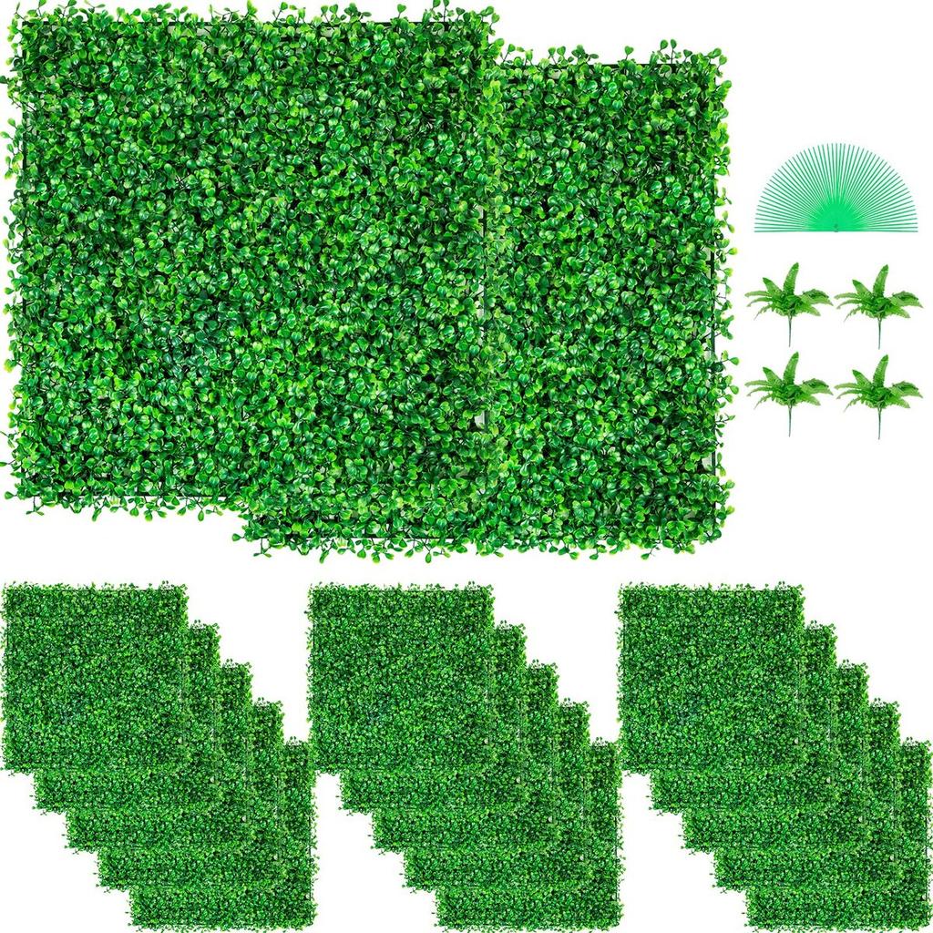 Artificial Boxwood Panel UV 48pcs Boxwood Hedge Wall Panels Artificial Grass Backdrop Wall 10X10" 4cm Green Grass Wall Fake Hedge for Decor Privacy