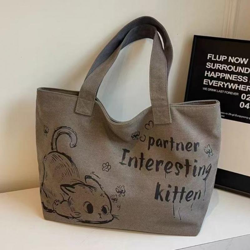 Повседневная холщовая сумка-тоут большой вместимости, женская, новый стиль 2025, модная, для выхода в свет, ручная сумка, сумка через плечо