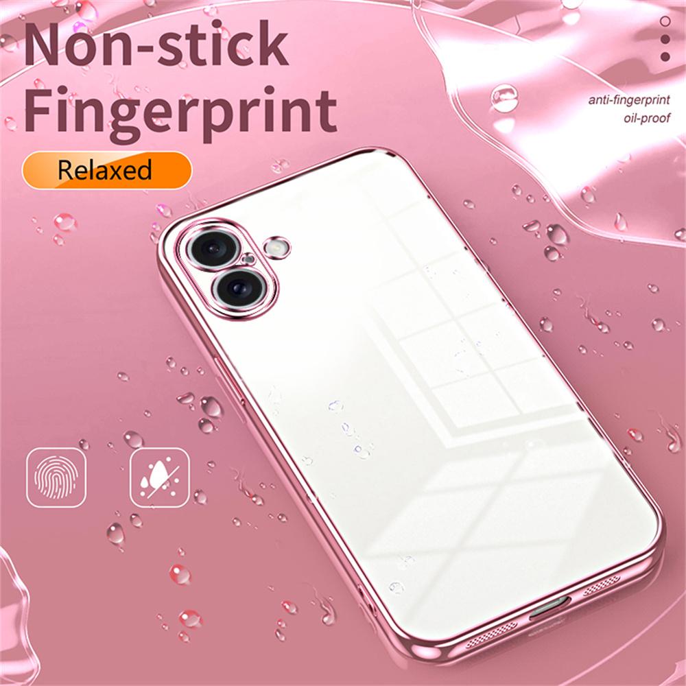 For iPhone 16 Case Electroplating Frame Soft TPU Phone Cover - Pink