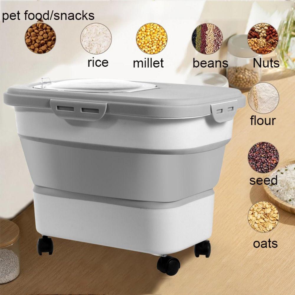 Plastic Dog Food Storage Container Collapsible Pet Food Storage Barrel  For Dogs Cats