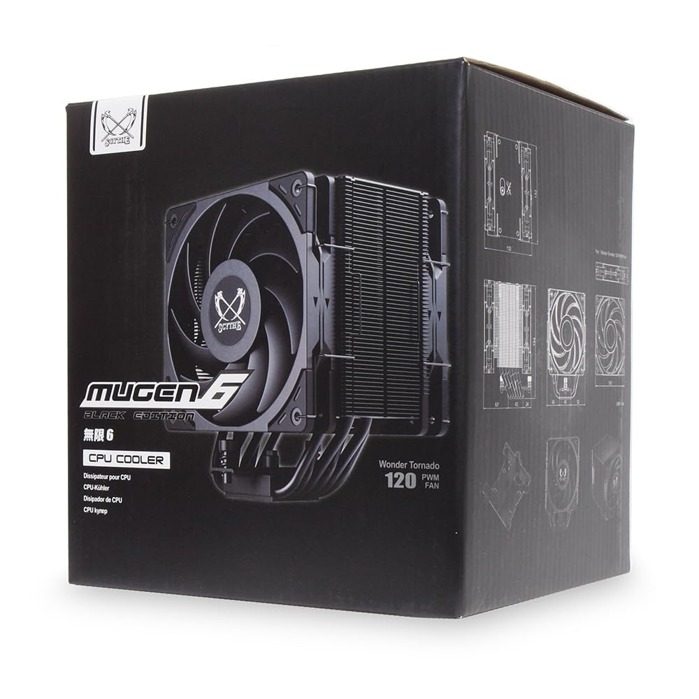Кулер для процессора SCYTHE Size с боковым потоком MUGEN6 BLACK EDITION с двумя вентиляторами и тепловыми трубками диаметром 6 мм x6 SCMG-6000DBE