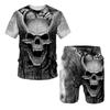 Men's Set T-shirt 3D Digital Print Black Skull Pattern Print Men's Casual Short Sleeved Shorts Sport Wear