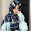 Falling Pool Women's Retro Striped Knit Scarf - Fluffy, High-End, Soft Neck Warmer for Autumn/Winter