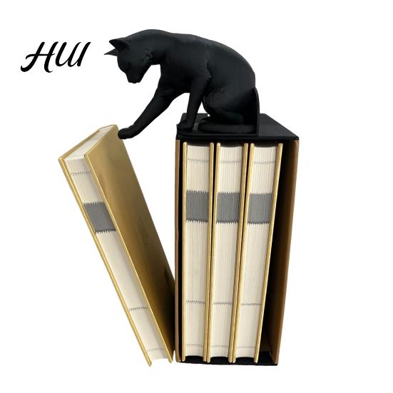 Industrial Style Bookshelf Accessory Cat Bookend Stand Matte Black Paw Design Stable Non-Slip Book PLA Material Decorative Desktop Organizer