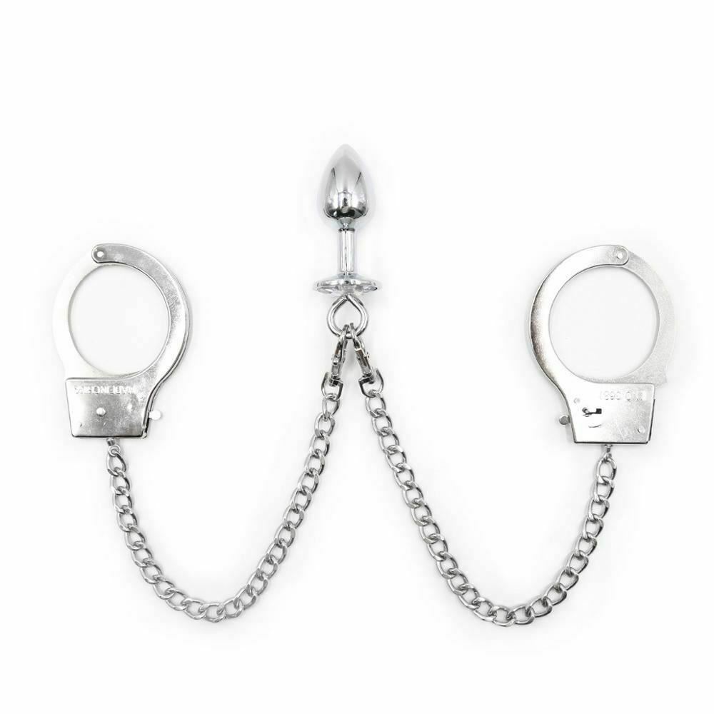 Metal Handcuffs Chain Anal Plug Restraints Kink Fetish Non Vibrating Butt Plugs