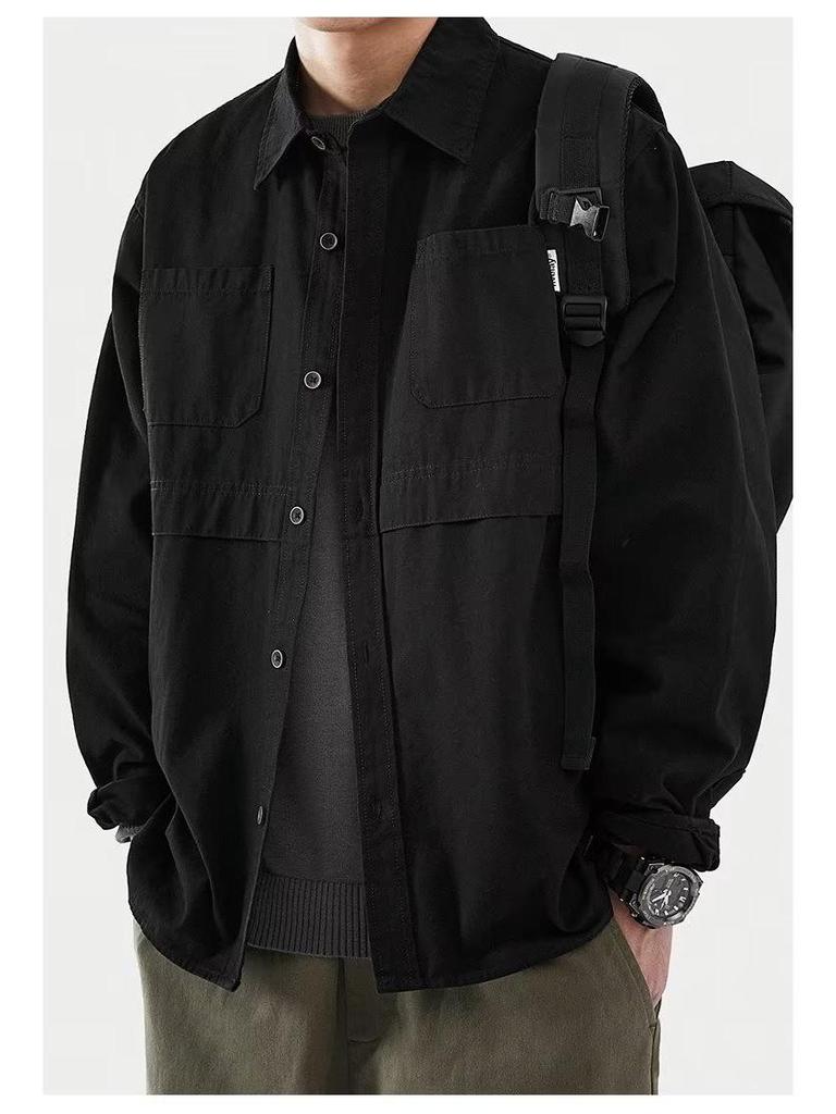 American Cityboy Loose Trend Long-Sleeve Work Shirt: Men's Casual Spring/Autumn Jacket