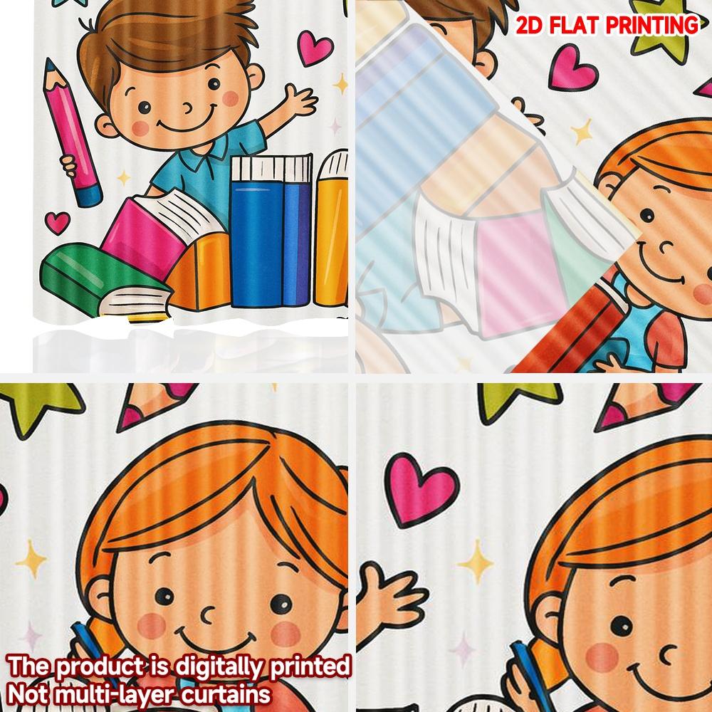 2D плоская печать 2 шт. Шторы Back to School Веселые Цифровая печать Полиэстеровые Шторы Использование для вечеринки по случаю дня рождения На открытом воздухе Праздник
