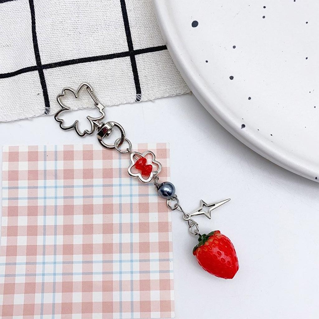 Fashionable Strawberry Pendant Phone Charm Unique Heart Flower Keychain Vibrant Beaded Pendant for Cellphone Camera