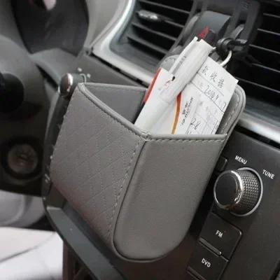Car Air Vent Clip Leather Storage Bag Mobile Phone Earphone Key Glasses High Quality Storage Holder Use For Home/Office Amagi