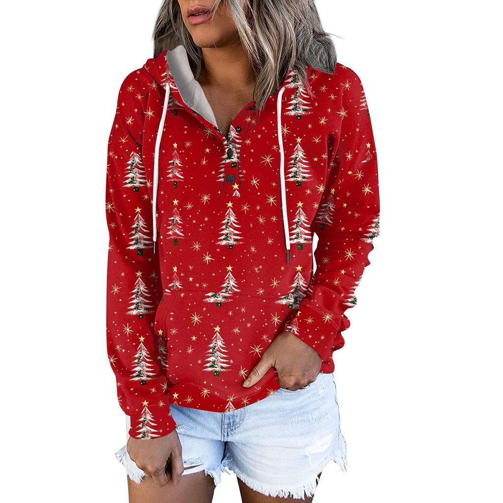 Женские повседневные модные принты с длинным рукавом на пуговицах пуловеры с капюшоном толстовки