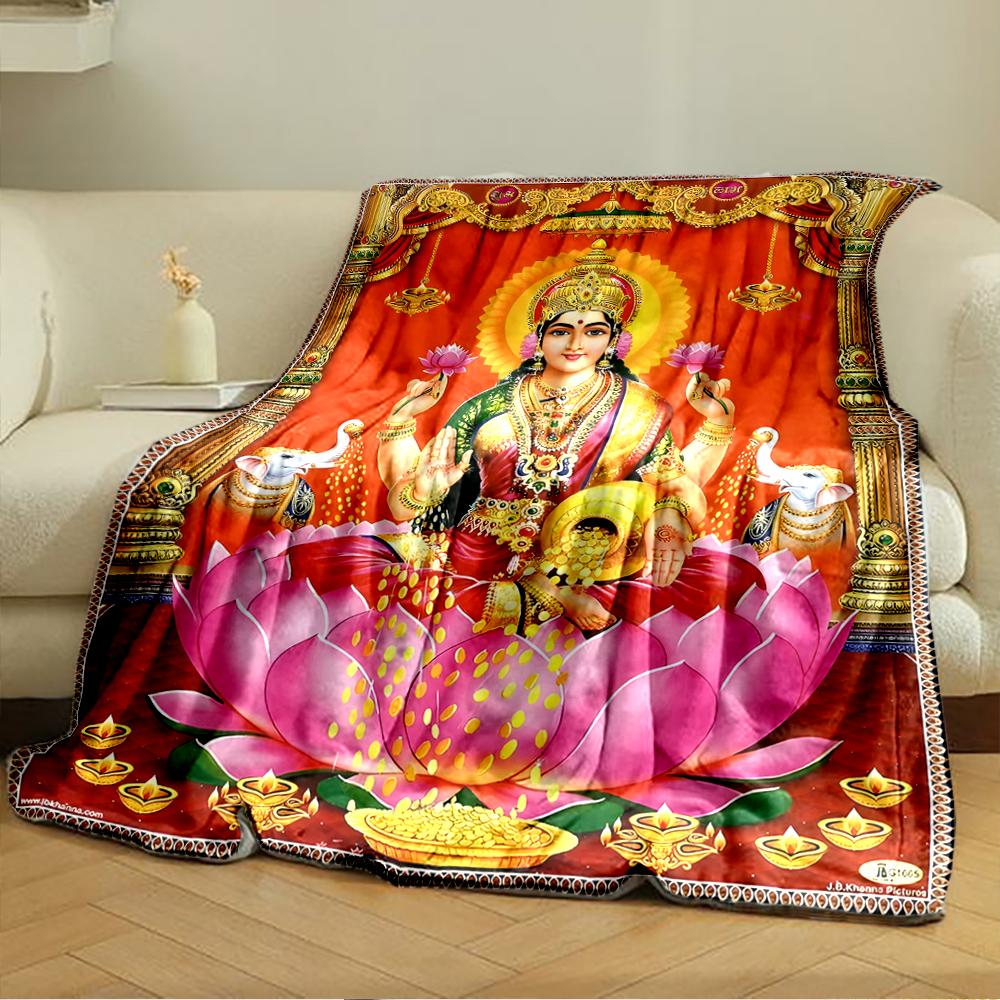 Hindu Goddess on Lotus with ElephantsFlannel blanket for bedroom, living room, sofa, and nap