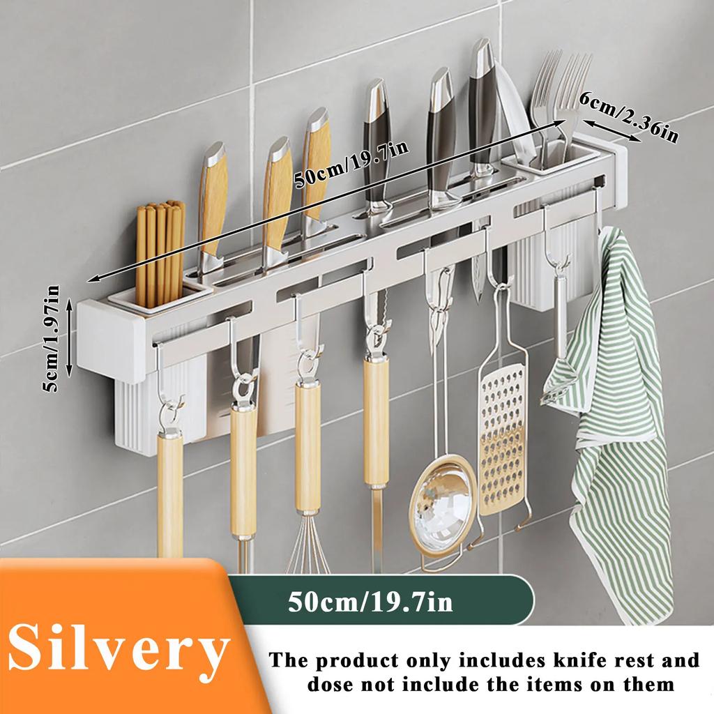 Стойка для хранения кухонных принадлежностей из нержавеющей стали, настенный держатель для ножей, съемная стойка для хранения ножей с несколькими кронштейнами и крючками