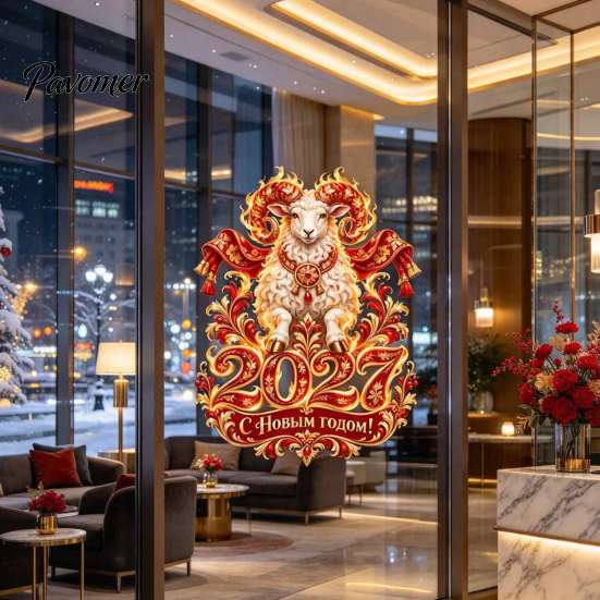 Electrostatic Glass Stickers 2027 Year of Sheep Static Window Clings, Flame Zodiac Stickers, Transparent Art Russian New Holiday Decorations, Reusable