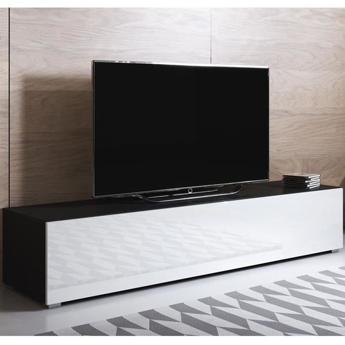 Meuble TV - LUKE H2 - 1 porte - 160 x 32 x 40cm - Noir brillant - Contemporain
