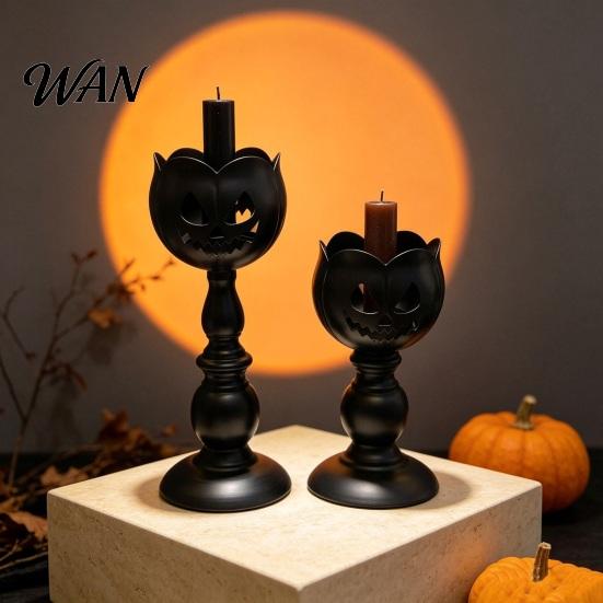 Stable Metal Candle Base Halloween Pumpkin Head Holder, Matte Black Tea Light Decorative Figurine Stand, Vintage Style Lamp for Holiday Party