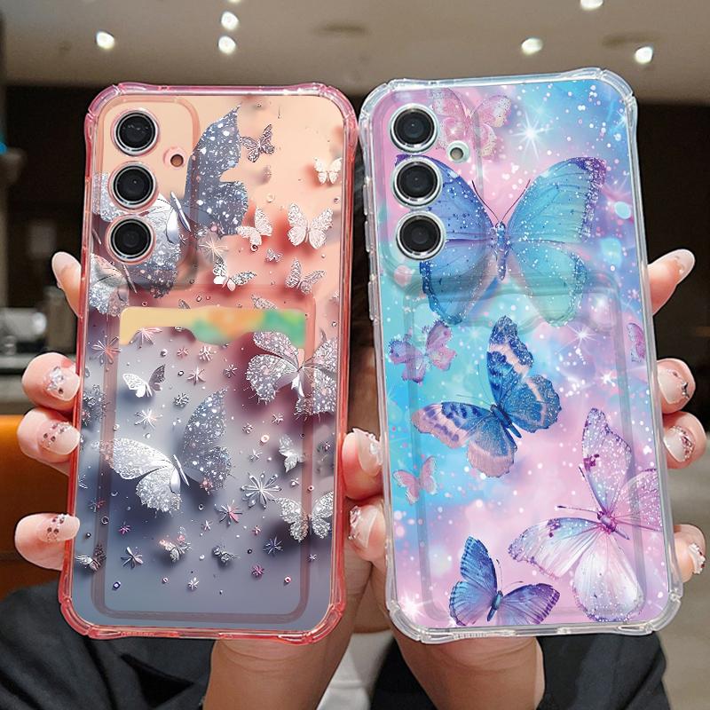 Прозрачный чехол для телефона с рисунком 'Бабочка мечты' для Samsung Galaxy S26 S25 S24 S23 Ultra S22 Plus S25 Edge S24 FE Кошелек с карманом для карт
