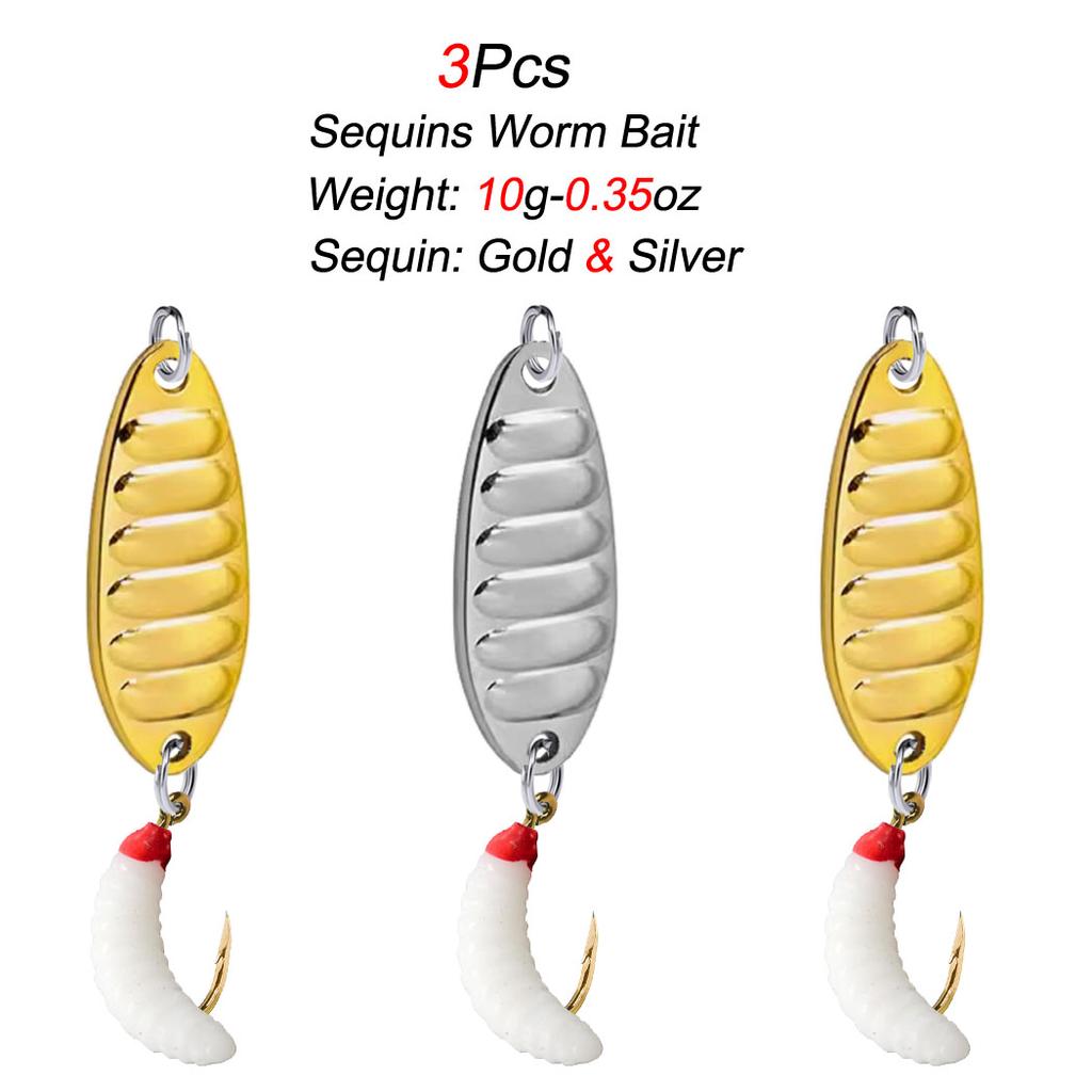 3Pcs Sequins Worm Bait Fly Fishing Accessories Bionics Bait With Rotating Sequins Fishing Goods Artificial Bait