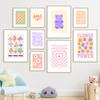 Abstract Danish Pastel Posters Purple Gradient Bear Love Flower Canvas Wall Nursery Print Pictures Kids Room Decor