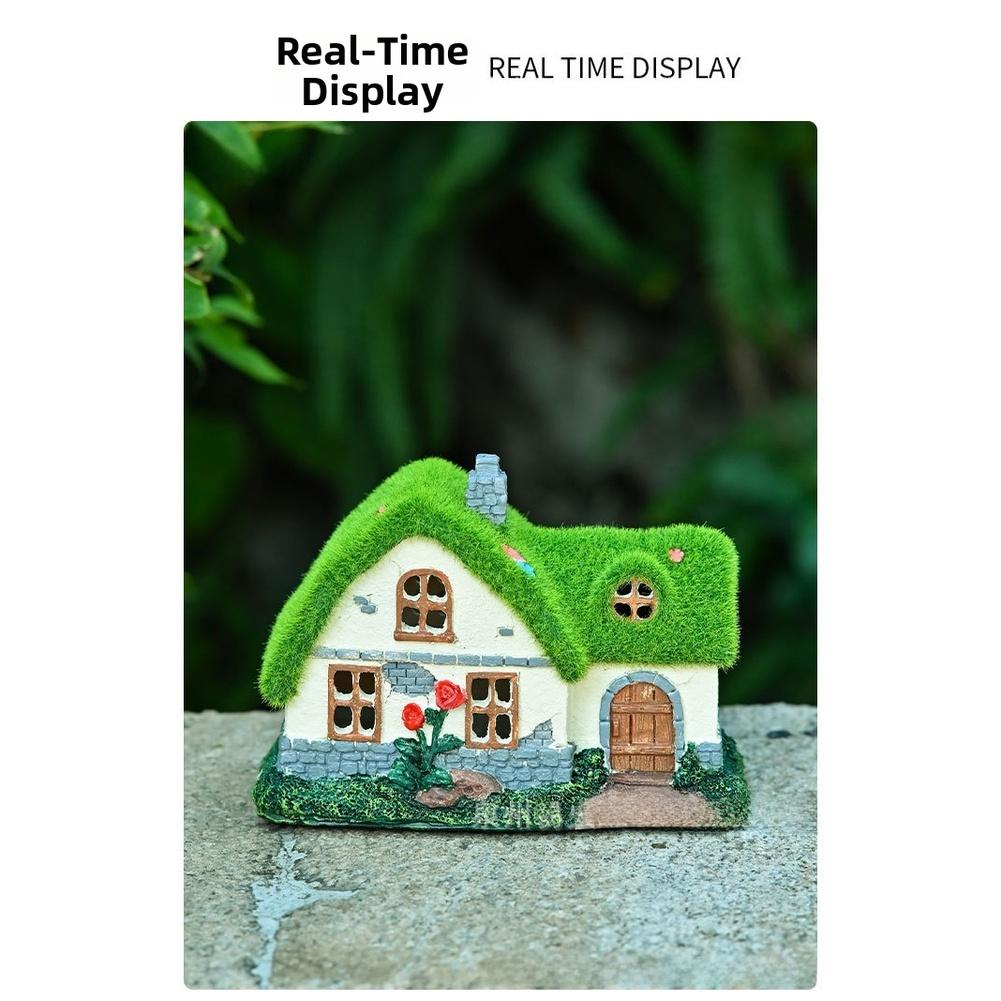 Flocking Solar Resin House Garden Statue Outdoor Light Solar Powered Waterproof Decoration for For AMERICAN Style Garden