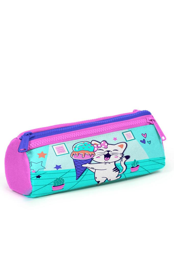 coral high Детская бирюзово-розовая сумка-карандаш с тремя отделениями и рисунком кота-мороженого 22051