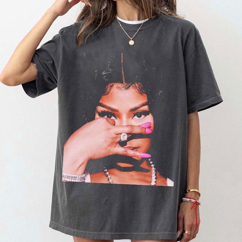 Nicki Minaj face Graphic Tee, Trendy Hip-Hop Shirt, Pop Culture T-Shirt Summer unisex Loose and Breathable Polyester T-shirt Top
