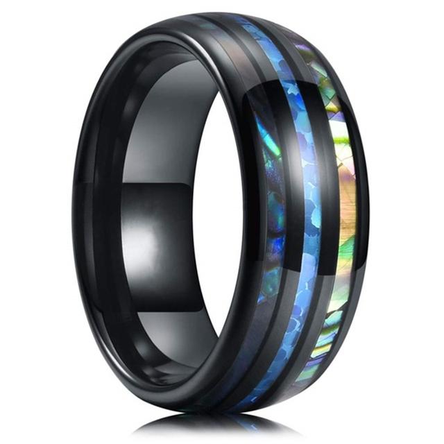 Fashion 8mm Silver Color Brushed Men 'S Stainless Steel Ring Colorful Abalone Shell Inlay Men 'S Ring Wedding Band Jewelry Gifts