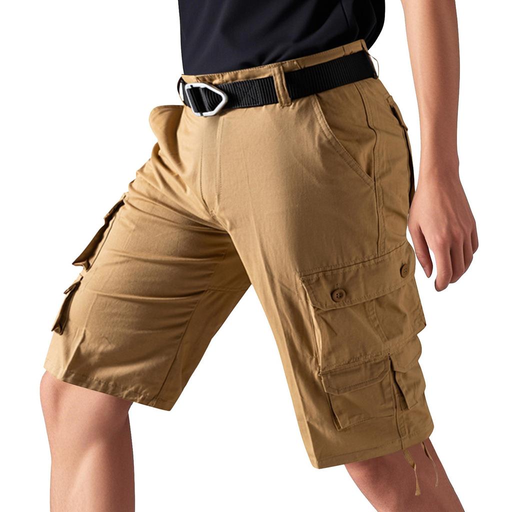 Мужские летние рабочие шорты, свободные повседневные брюки с пятью точками, мужские летние однотонные повседневные шорты-карго